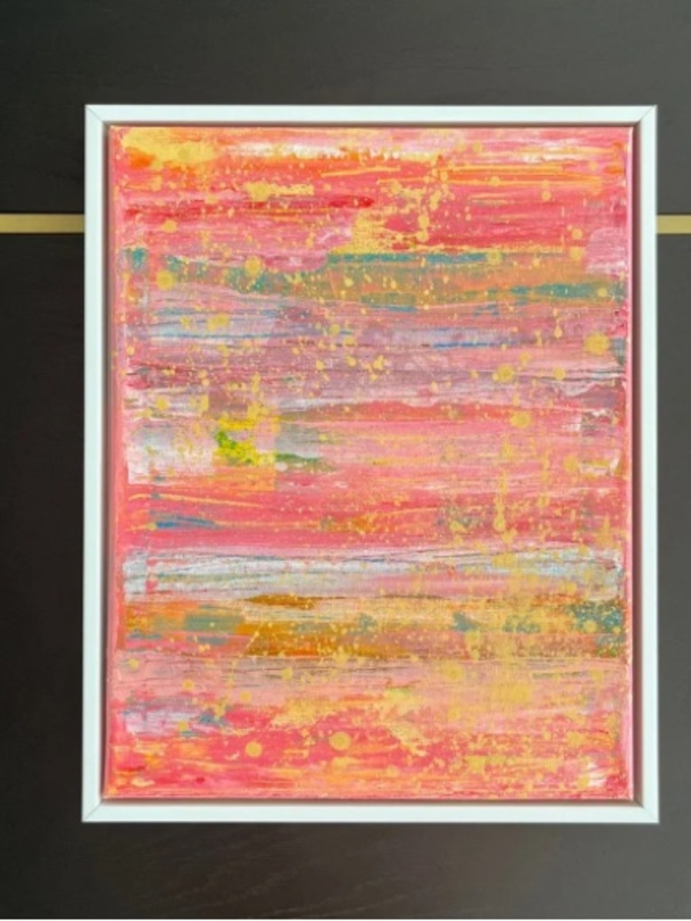 Original Framed Abstract Acrylic Painting Pink & Yellow Modern Art 11x14